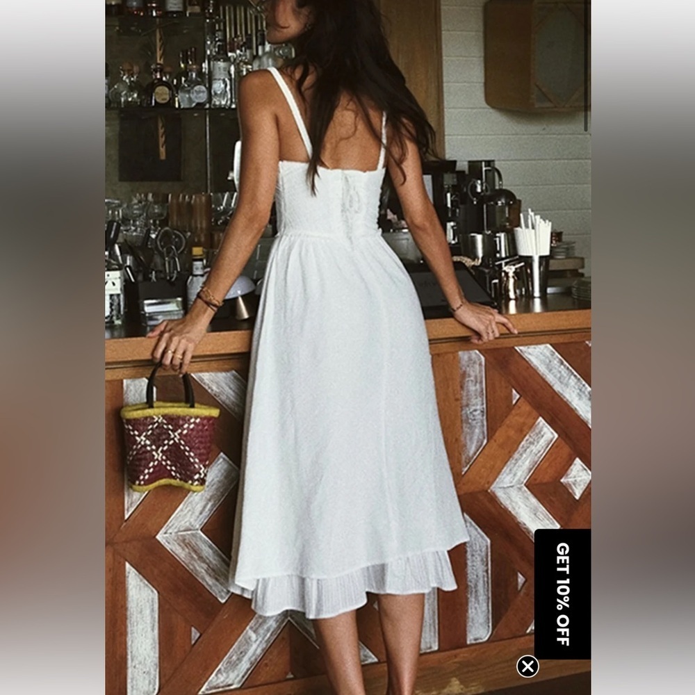 Commense Ruffle Hem Cami Plain Midi Dress peasant boho - Picture 7 of 7